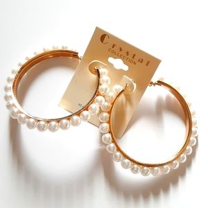 Crystal Collection Pearls Hoop Earrings